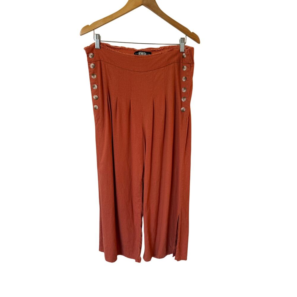 Rewash Mid Rise Button Front Pleated Wide Leg Pants Orange Women's Large Boho